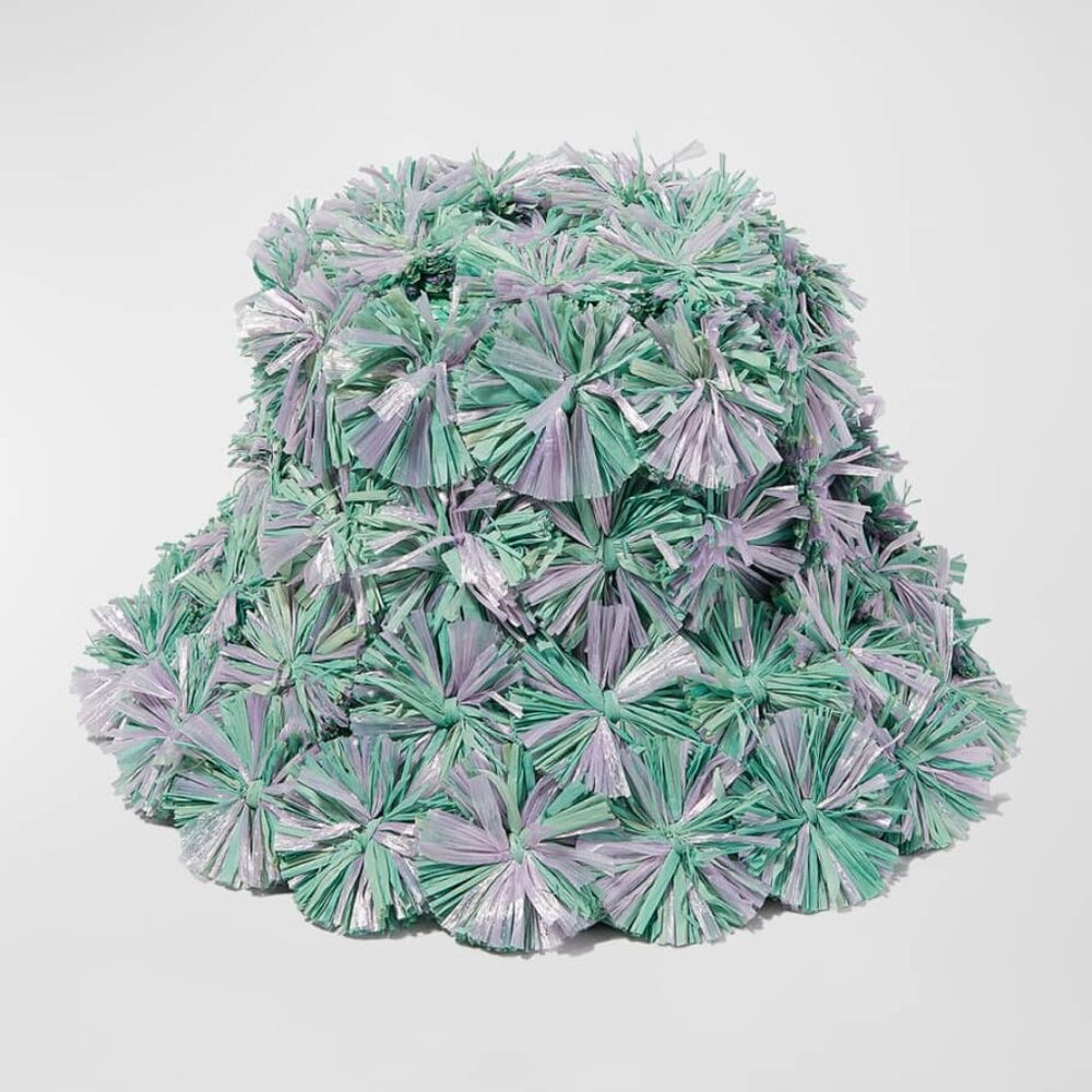 NWT Lele Sadoughi Straw Confetti Green Bucket Sun Vacation Hat - Picture 2 of 5